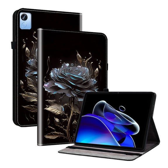 For Realme Pad X Crystal Texture Painted Leather Tablet Case(Black Rose)