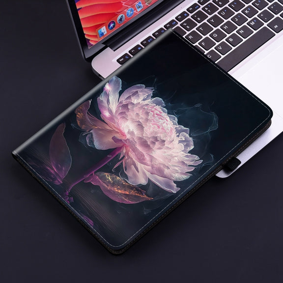 For Nokia T21 Crystal Texture Painted Leather Tablet Case(Purple Peony)