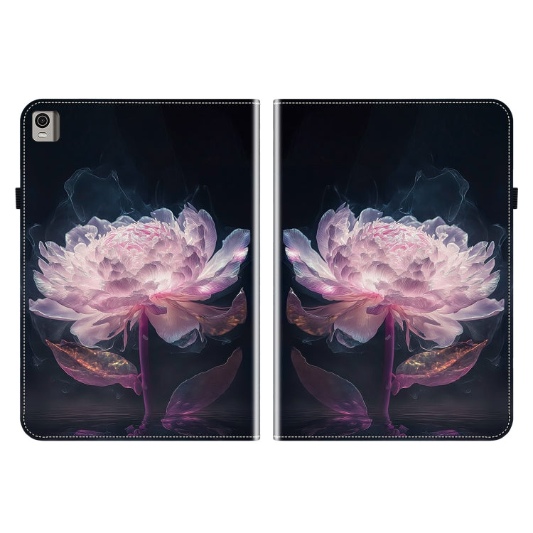 For Nokia T21 Crystal Texture Painted Leather Tablet Case(Purple Peony)