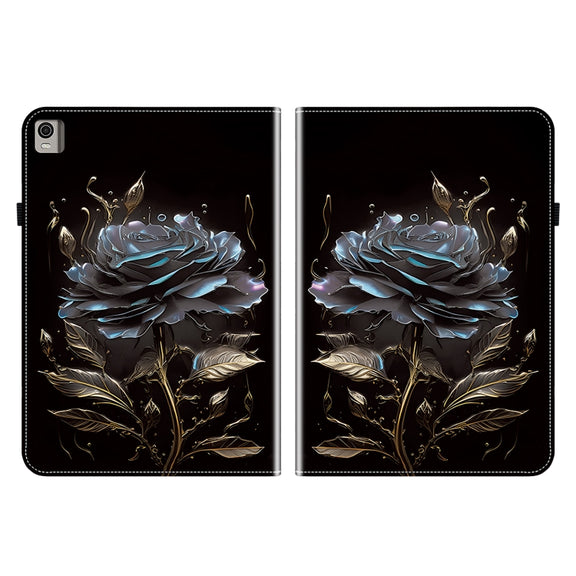For Nokia T21 Crystal Texture Painted Leather Tablet Case(Black Rose)