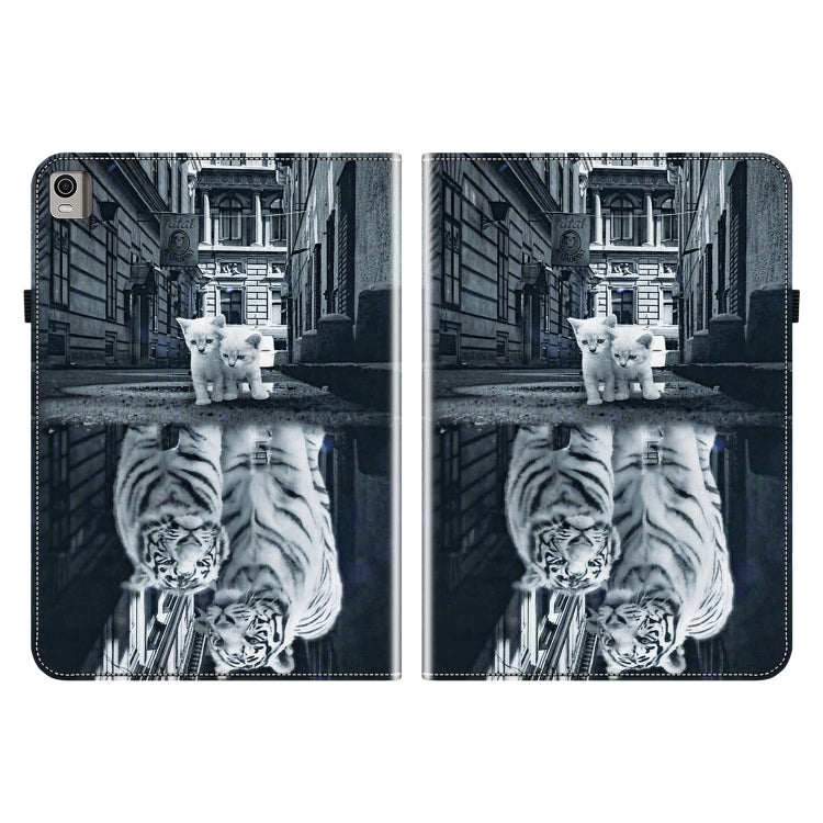 For Nokia T21 Crystal Texture Painted Leather Tablet Case(Cat Reflection Tiger)