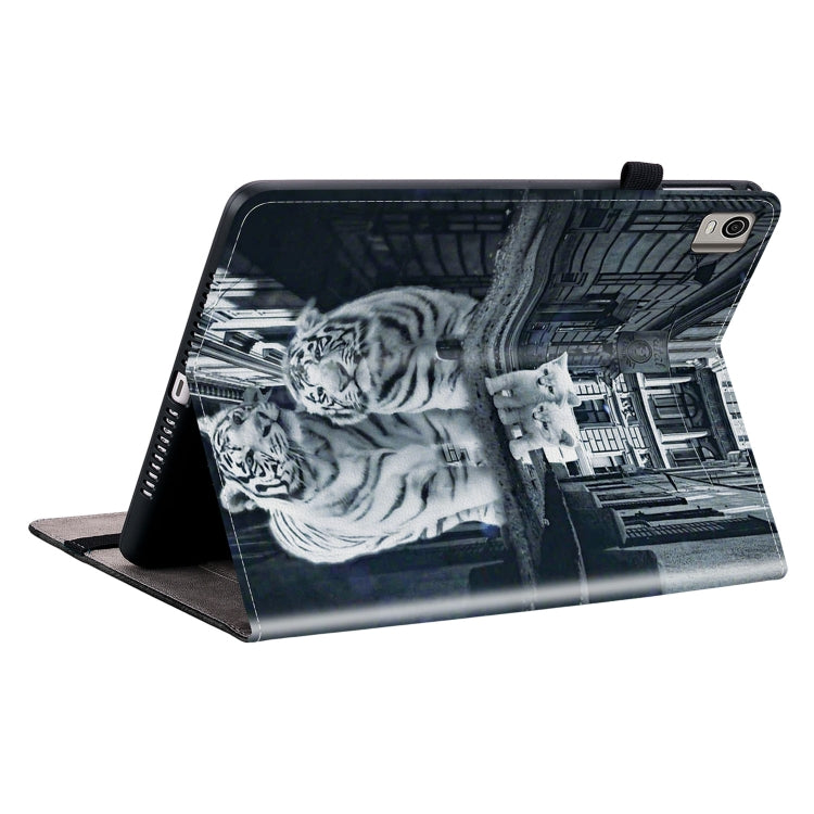For Nokia T21 Crystal Texture Painted Leather Tablet Case(Cat Reflection Tiger)