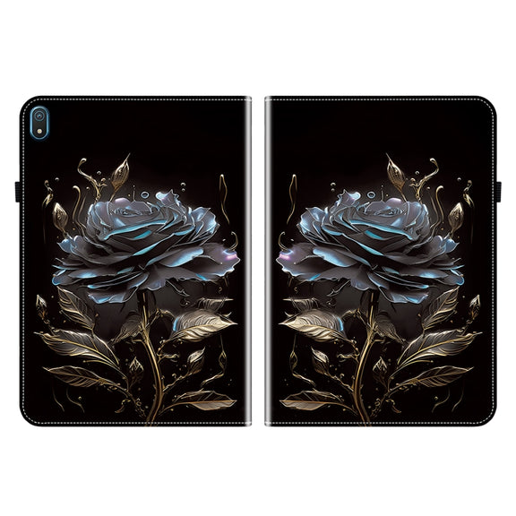 For Nokia T20 10.4 2021 Crystal Texture Painted Leather Tablet Case(Black Rose)