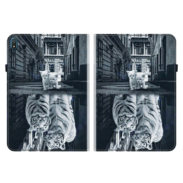 For Nokia T20 10.4 2021 Crystal Texture Painted Leather Tablet Case(Cat Reflection Tiger)