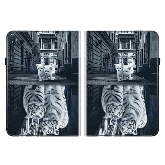For Nokia T20 10.4 2021 Crystal Texture Painted Leather Tablet Case(Cat Reflection Tiger)