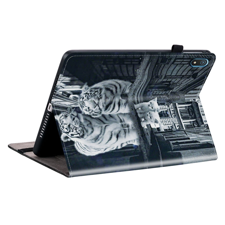For Nokia T20 10.4 2021 Crystal Texture Painted Leather Tablet Case(Cat Reflection Tiger)