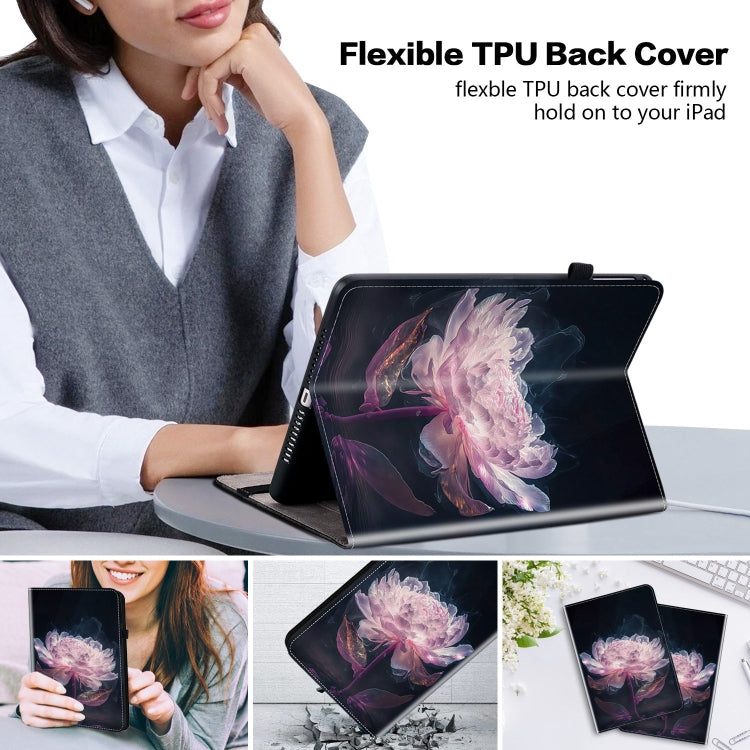 For Amazon Fire HD 10 2019/2017 Crystal Texture Painted Leather Smart Tablet Case(Purple Peony)