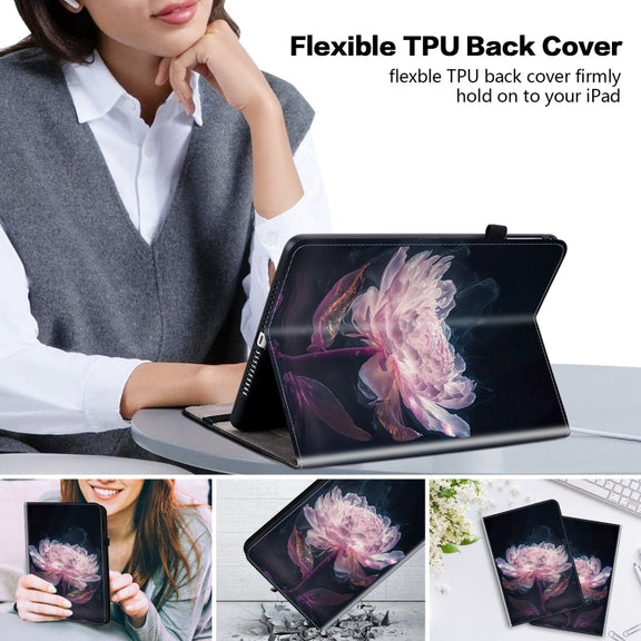 For Amazon Fire HD 10 2019/2017 Crystal Texture Painted Leather Smart Tablet Case(Purple Peony)