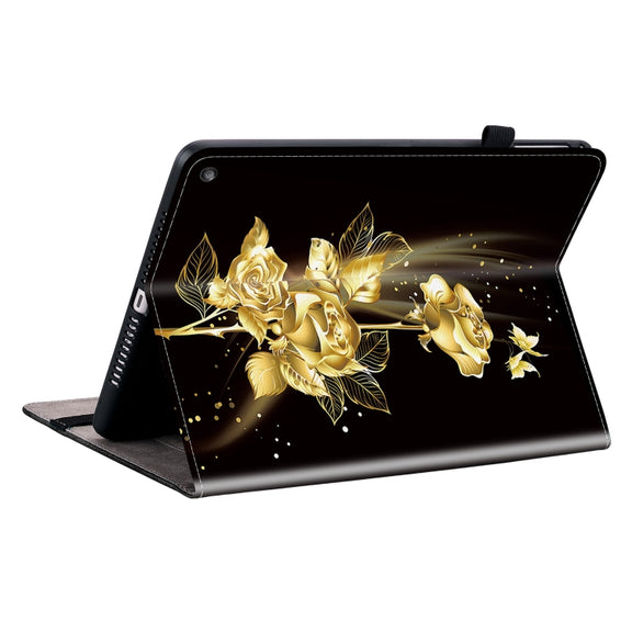 For Amazon Fire HD10 / HD10 Plus 2021 Crystal Texture Painted Leather Smart Tablet Case(Gold Butterfly Rose)