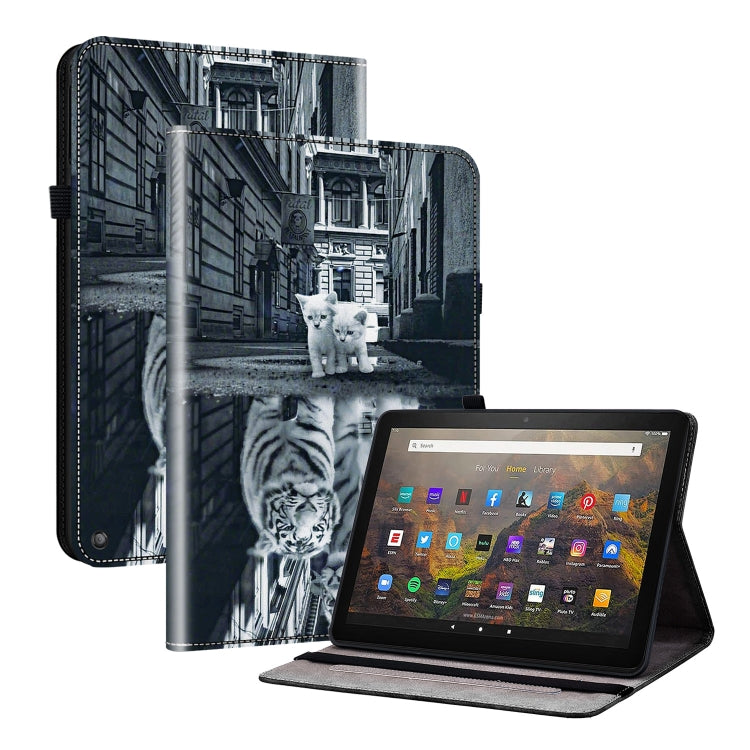 For Amazon Fire HD10 / HD10 Plus 2021 Crystal Texture Painted Leather Smart Tablet Case(Cat Reflection Tiger)