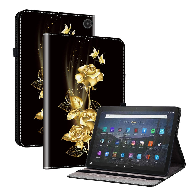 For Amazon Fire Max 11 Crystal Texture Painted Leather Tablet Case(Gold Butterfly Rose)