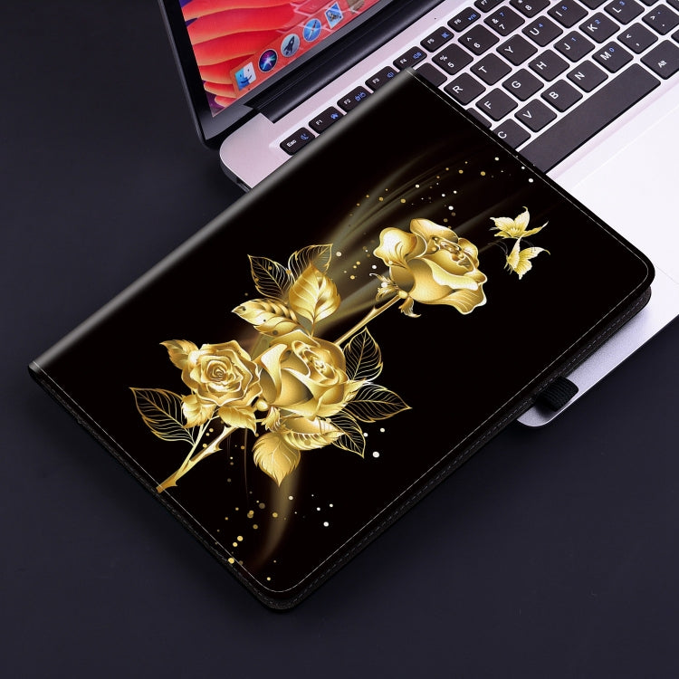 For Amazon Fire Max 11 Crystal Texture Painted Leather Tablet Case(Gold Butterfly Rose)