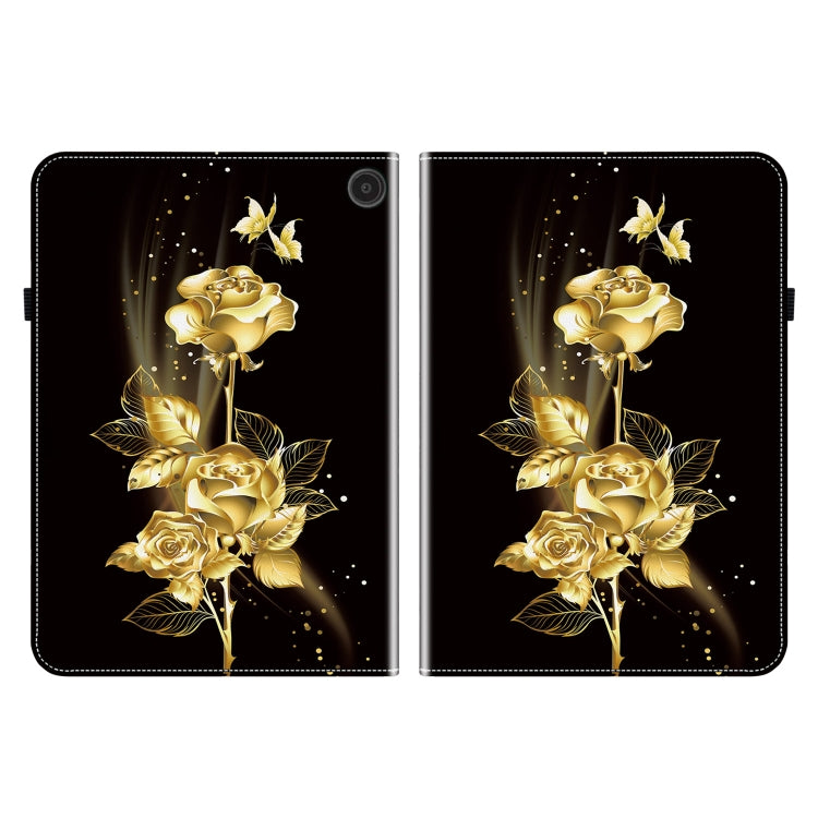 For Amazon Fire Max 11 Crystal Texture Painted Leather Tablet Case(Gold Butterfly Rose)