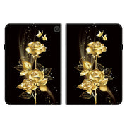 For Amazon Fire Max 11 Crystal Texture Painted Leather Tablet Case(Gold Butterfly Rose)