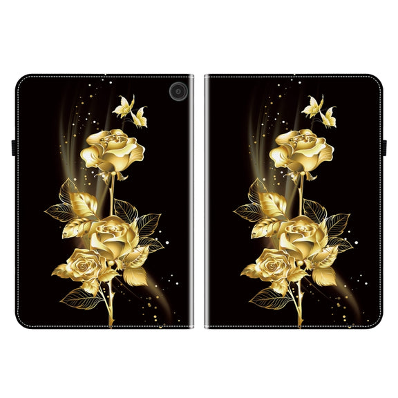 For Amazon Fire Max 11 Crystal Texture Painted Leather Tablet Case(Gold Butterfly Rose)