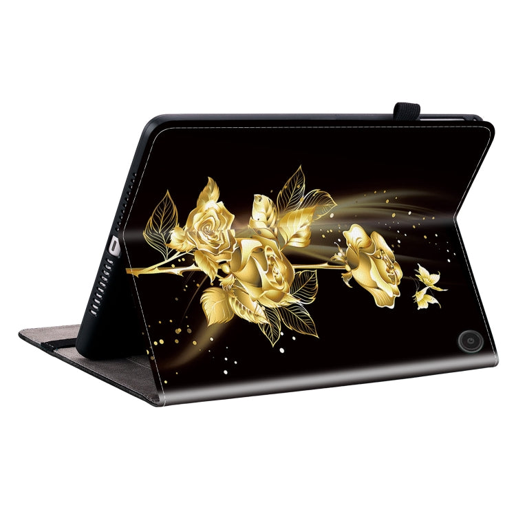 For Amazon Fire Max 11 Crystal Texture Painted Leather Tablet Case(Gold Butterfly Rose)