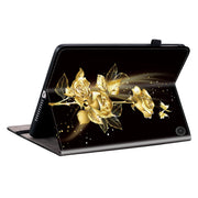 For Amazon Fire Max 11 Crystal Texture Painted Leather Tablet Case(Gold Butterfly Rose)