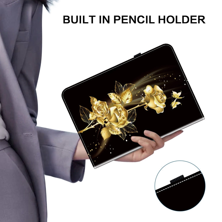 For Amazon Fire Max 11 Crystal Texture Painted Leather Tablet Case(Gold Butterfly Rose)