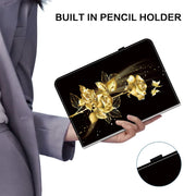 For Amazon Fire Max 11 Crystal Texture Painted Leather Tablet Case(Gold Butterfly Rose)