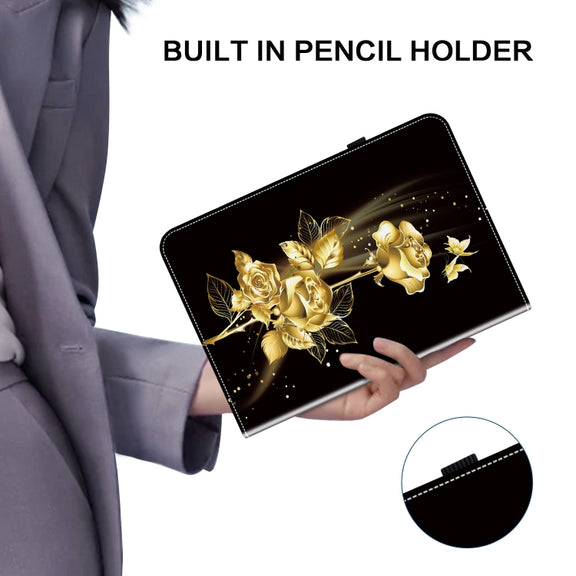 For Amazon Fire Max 11 Crystal Texture Painted Leather Tablet Case(Gold Butterfly Rose)