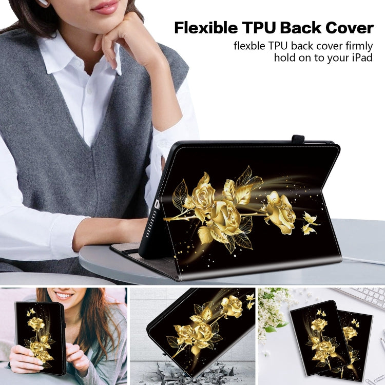 For Amazon Fire Max 11 Crystal Texture Painted Leather Tablet Case(Gold Butterfly Rose)