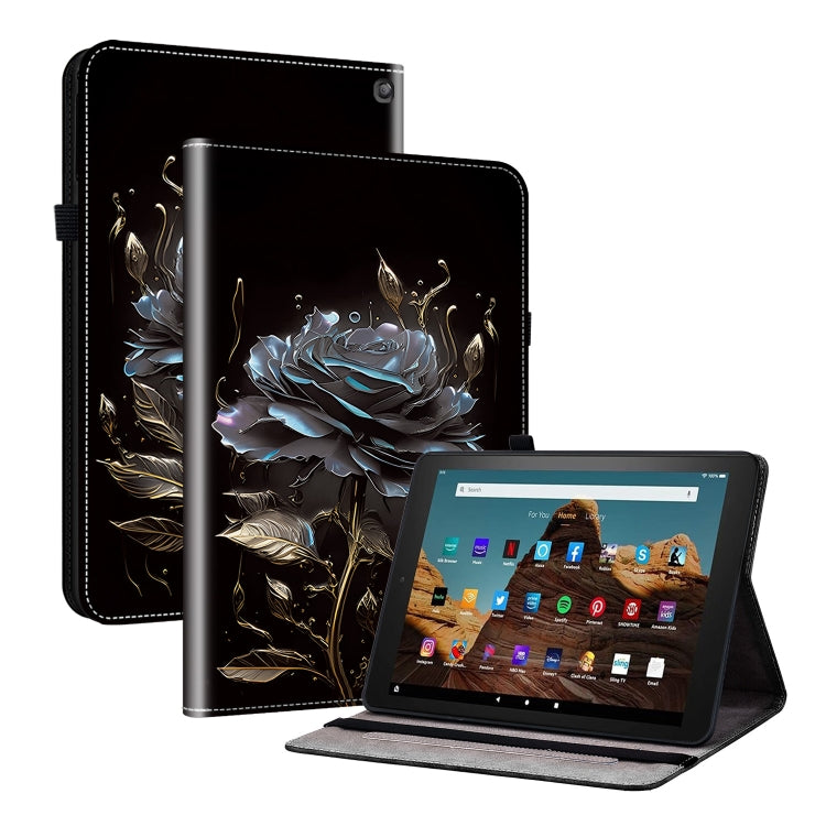 For Amazon Fire HD10 2023 Crystal Texture Painted Leather Tablet Case(Black Rose)
