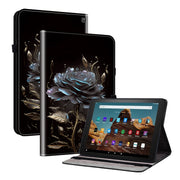 For Amazon Fire HD10 2023 Crystal Texture Painted Leather Tablet Case(Black Rose)