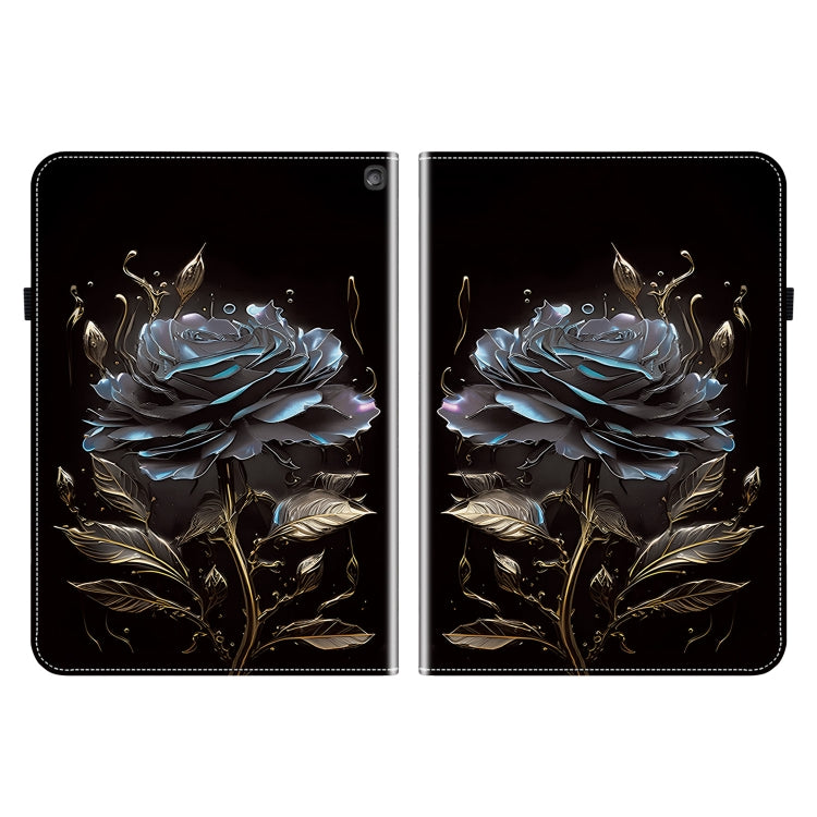For Amazon Fire HD10 2023 Crystal Texture Painted Leather Tablet Case(Black Rose)