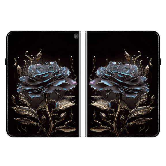 For Amazon Fire HD10 2023 Crystal Texture Painted Leather Tablet Case(Black Rose)