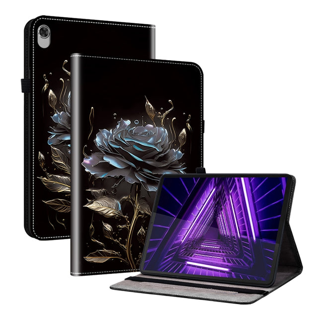 For Lenovo M10 Plus 10.3 Crystal Texture Painted Leather Tablet Case(Black Rose)