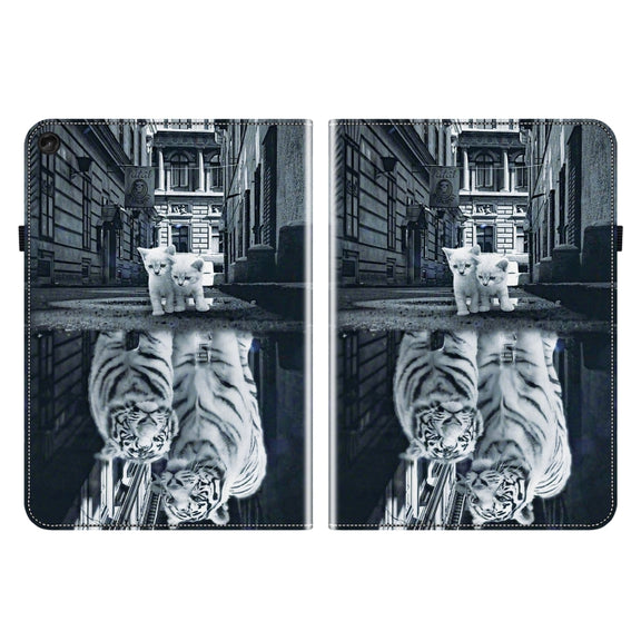 For Lenovo Tab M10 10.1 3rd Gen Crystal Texture Painted Leather Tablet Case(Cat Reflection Tiger)