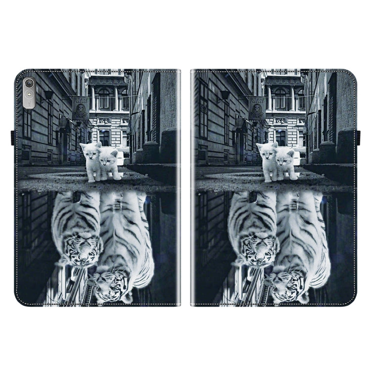 For Lenovo Tab P11 Gen 2 11.5 Crystal Texture Painted Leather Tablet Case(Cat Reflection Tiger)