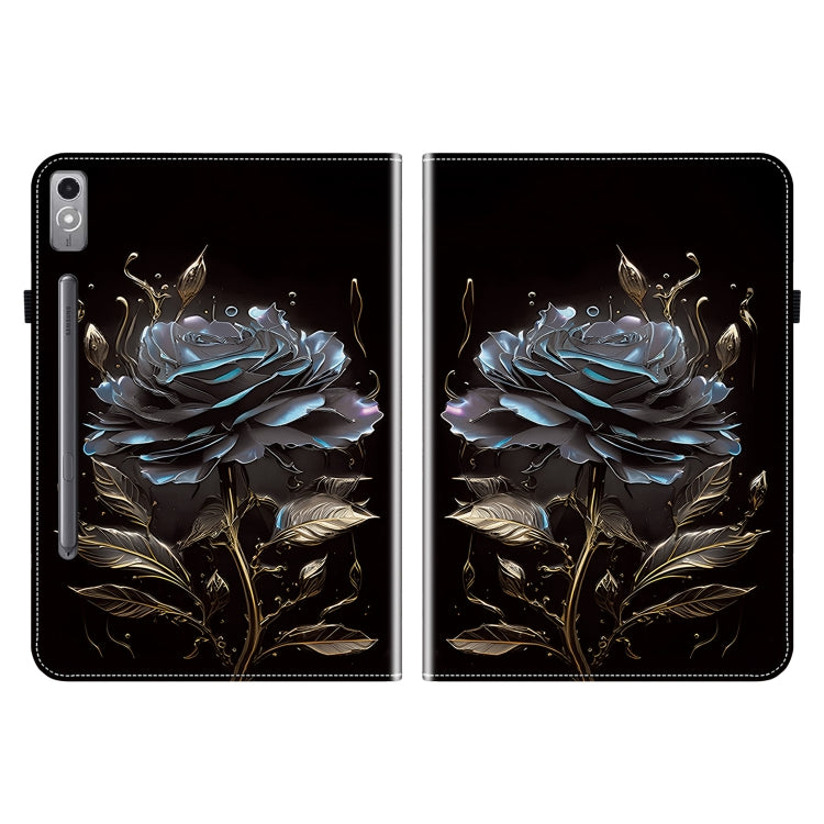For Lenovo Tab P12 12.7 Crystal Texture Painted Leather Tablet Case(Black Rose)