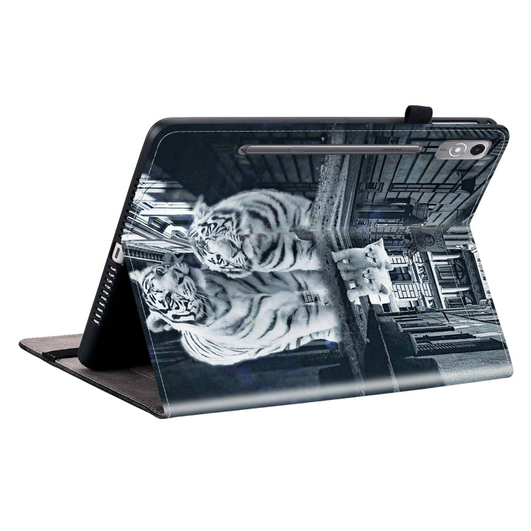 For Lenovo Tab P12 12.7 Crystal Texture Painted Leather Tablet Case(Cat Reflection Tiger)