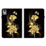 For Lenovo Tab K11 Plus Crystal Texture Painted Leather Tablet Case(Gold Butterfly Rose)