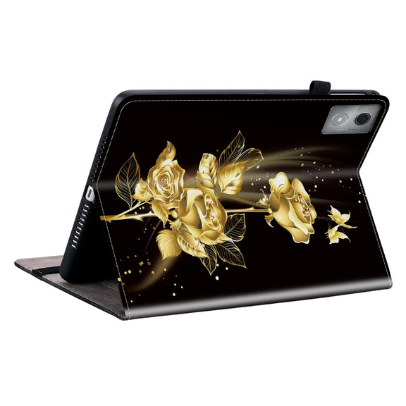 For Lenovo Tab K11 Plus Crystal Texture Painted Leather Tablet Case(Gold Butterfly Rose)