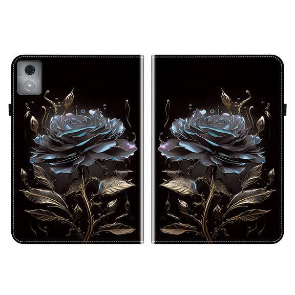 For Lenovo Tab K11 Plus Crystal Texture Painted Leather Tablet Case(Black Rose)