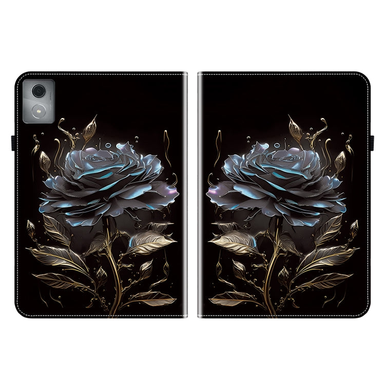 For Lenovo Tab K11 Plus Crystal Texture Painted Leather Tablet Case(Black Rose)