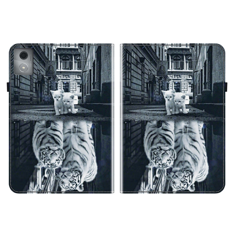 For Lenovo Tab K11 Plus Crystal Texture Painted Leather Tablet Case(Cat Reflection Tiger)