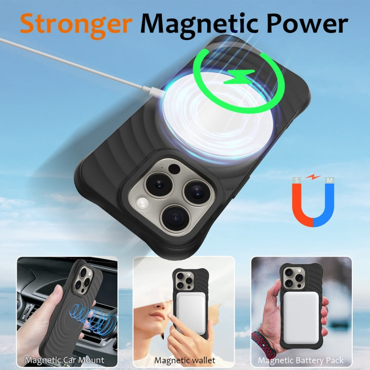 For iPhone 16 Pro Wave Texture MagSafe Magnetic Liquid Silicone Phone Case(Black)