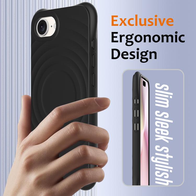 For iPhone 16e Wave Texture MagSafe Magnetic Liquid Silicone Phone Case(Black)
