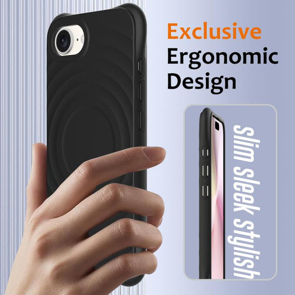 For iPhone 16e Wave Texture MagSafe Magnetic Liquid Silicone Phone Case(Black)