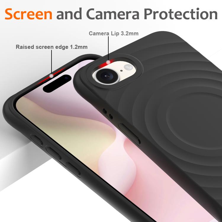 For iPhone 16e Wave Texture MagSafe Magnetic Liquid Silicone Phone Case(Black)