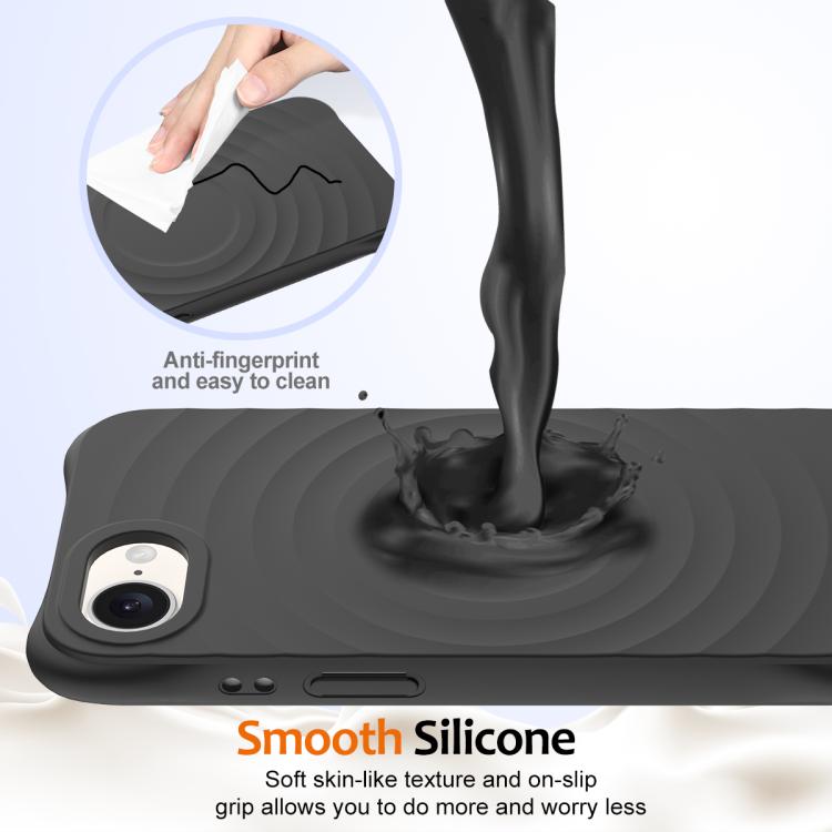 For iPhone 16e Wave Texture MagSafe Magnetic Liquid Silicone Phone Case(Black)