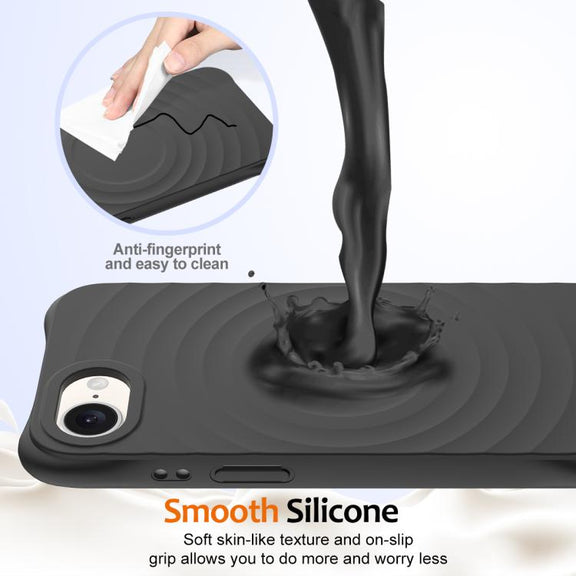 For iPhone 16e Wave Texture MagSafe Magnetic Liquid Silicone Phone Case(Black)