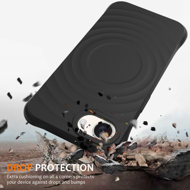 For iPhone 16e Wave Texture MagSafe Magnetic Liquid Silicone Phone Case(Black)