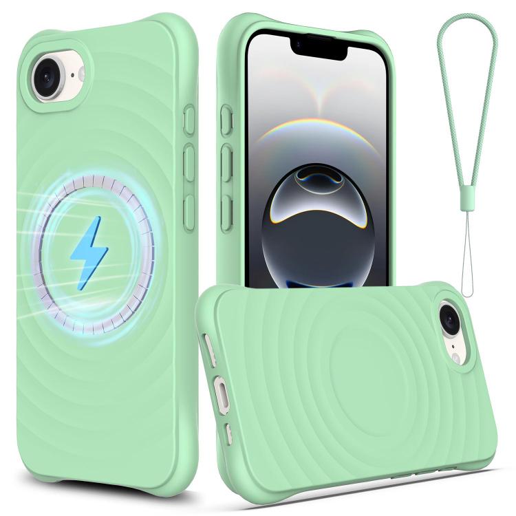 For iPhone 16e Wave Texture MagSafe Magnetic Liquid Silicone Phone Case(Green)