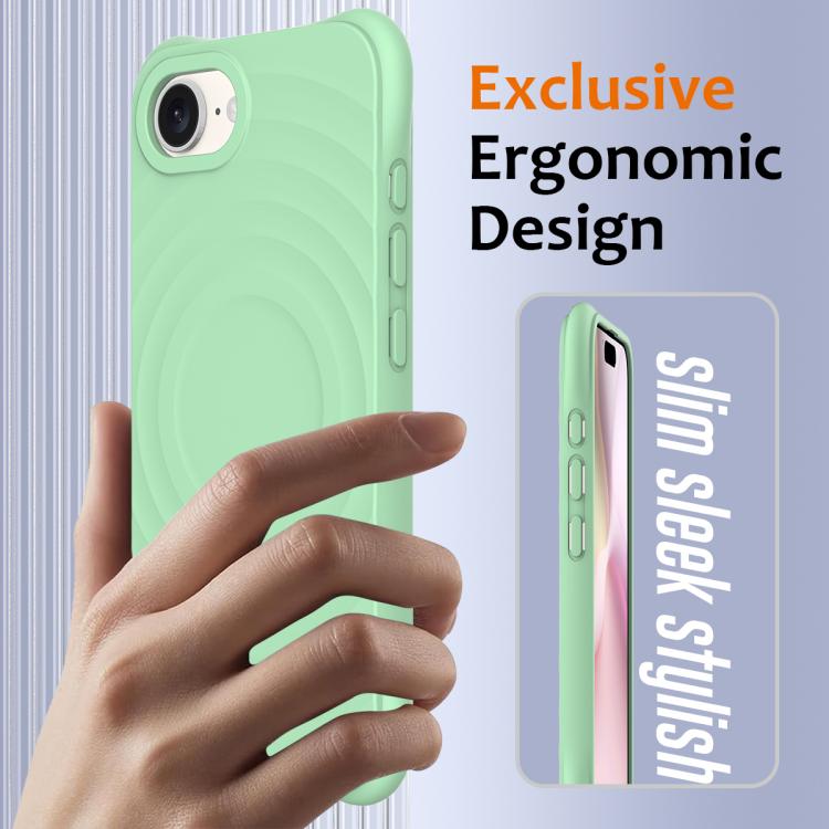 For iPhone 16e Wave Texture MagSafe Magnetic Liquid Silicone Phone Case(Green)
