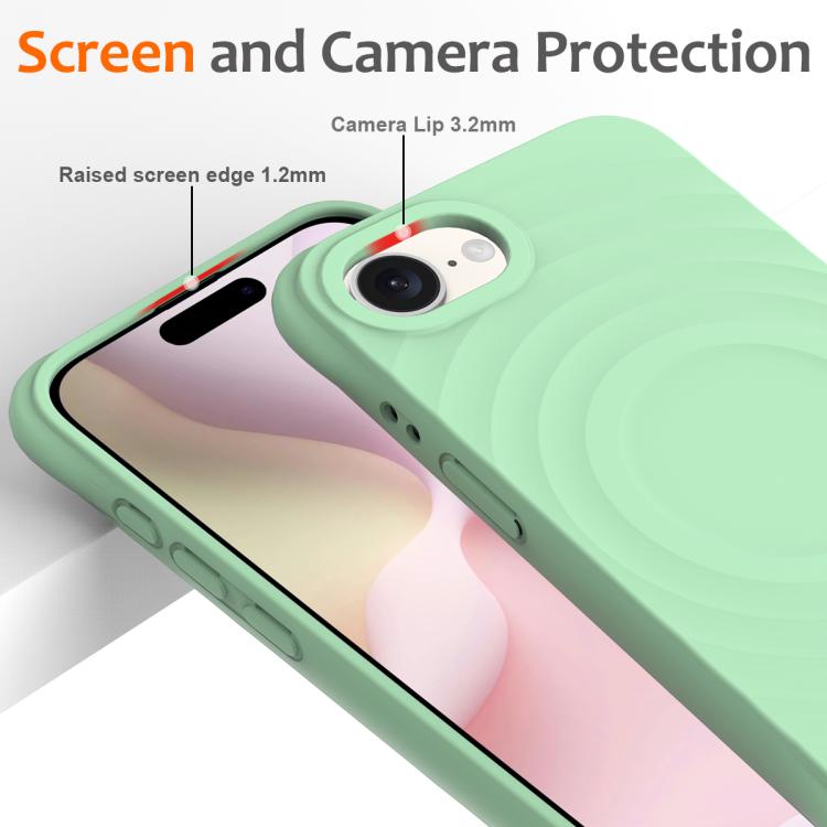 For iPhone 16e Wave Texture MagSafe Magnetic Liquid Silicone Phone Case(Green)