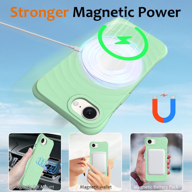 For iPhone 16e Wave Texture MagSafe Magnetic Liquid Silicone Phone Case(Green)